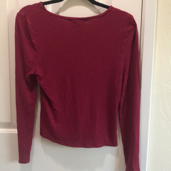 deep red ribbed long sleeve tee - Picture 3 of 3